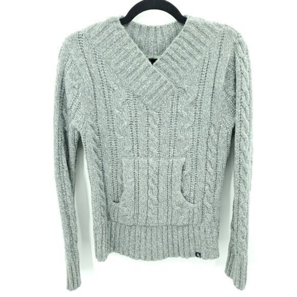 Eastern Mountain Sports Lambswool-Blend V-Neck Kangaroo Pocket Sweater M Gray